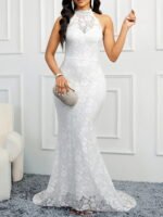 White Backless Lace-Up Maxi Dress – Sexy Spaghetti Strap Bodycon Gown - Image 4