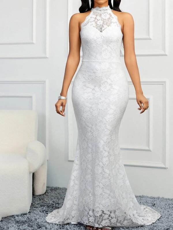 White Backless Lace-Up Maxi Dress – Sexy Spaghetti Strap Bodycon Gown - Image 5