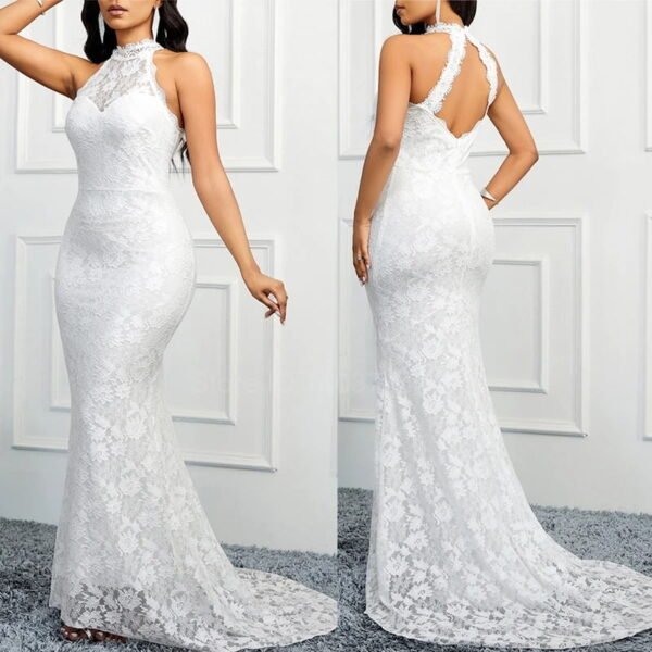 main-image-7 White Backless Lace-Up Maxi Dress – Sexy Spaghetti Strap Bodycon Gown - Image 1
