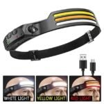 COB LED Headlamp with 230° Wide Beam, Motion Sensor, and USB Rechargeable Battery
