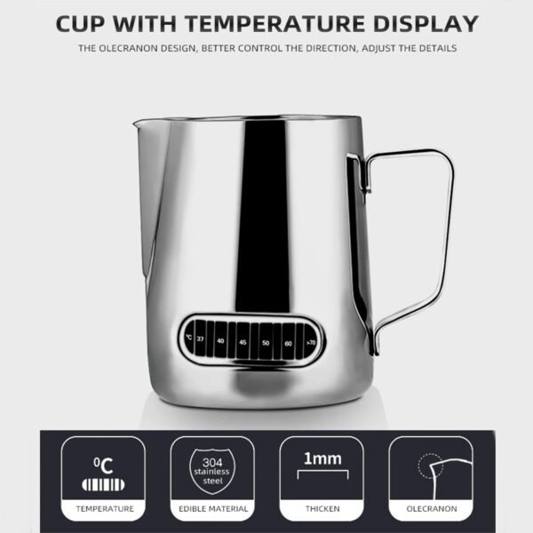 Milk Frothing Pitcher – 350/600ML Stainless Steel Jug with Temperature Display - Image 3